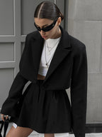 Solid Lapel Blazer Trendy Mini Skirt Set Skirt Sets