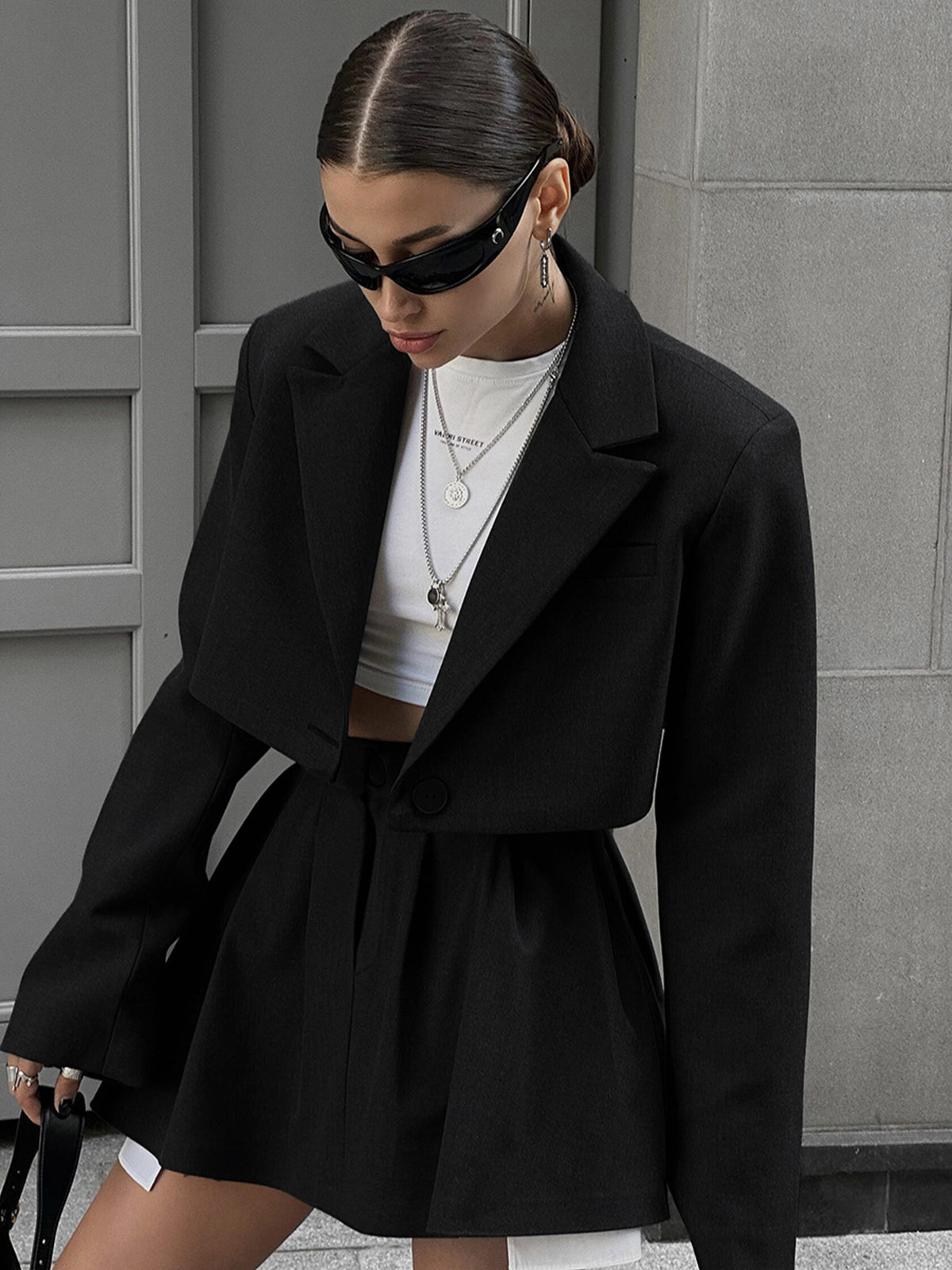 Solid Lapel Blazer Trendy Mini Skirt Set Skirt Sets