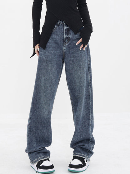 Patchwork Pockets Denim Trendy Wide Leg Boyfriend Jeans