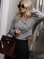 Crochet Hooded Graceful Long Sleeve Top Grey / S Sweaters L