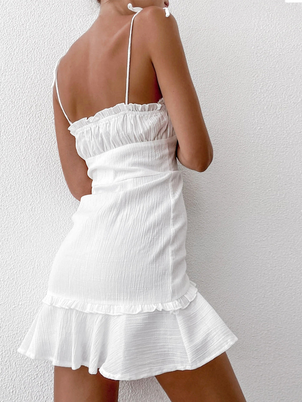 Sexy V Neck Ruffle Skirt Modern Tight Sling Short Dress Dresses