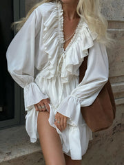 Ruffle Collar Graceful Short Dress White / S Dresses