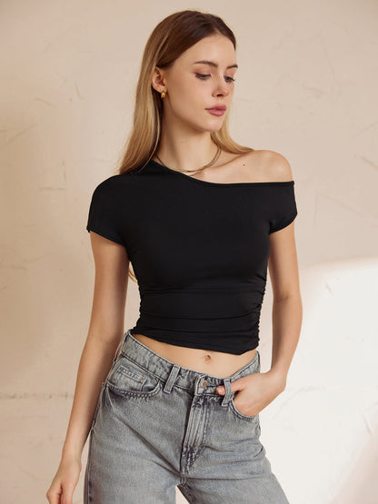 Asymmetrical Neck Graceful Crop Top