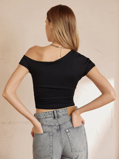 Asymmetrical Neck Graceful Crop Top