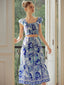 Shirred Floral Graceful Print Skirt Set Blue / XS Skirt Sets