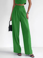 Solid Button Front Trendy Waistcoat With Pants Set Pant Sets