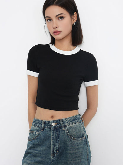 Cotton Contrast Graceful Trim Cropped Top