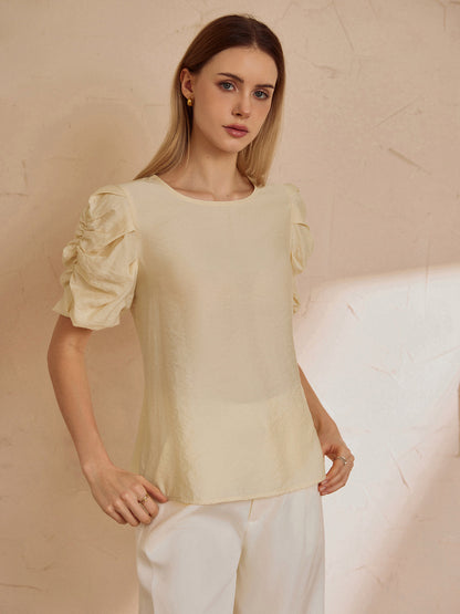 Solid Charming Semi-Sheer Blouse