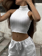 Twist Decor Textured Trendy Turtle Neck Tank Top Tank Tops & Camis