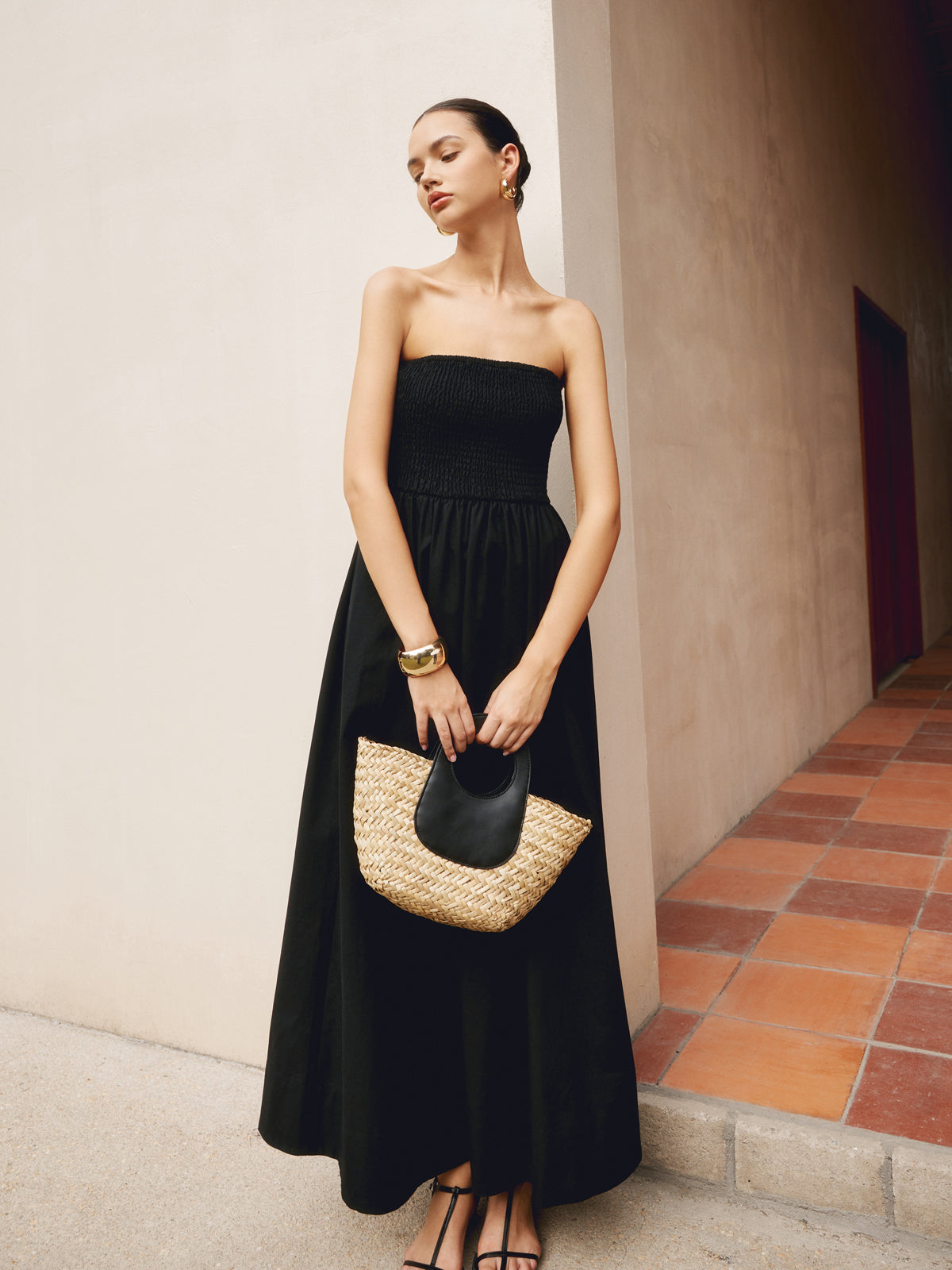 Cotton & Linen Trendy Pleat Strapless Long Dress Secondary image