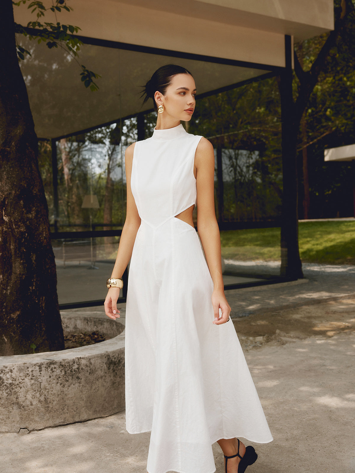 Cotton & Linen Trendy Elegant Cutout Long Dress Dresses