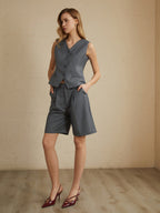 Solid Waistcoat Graceful With Shorts Set Pant Sets