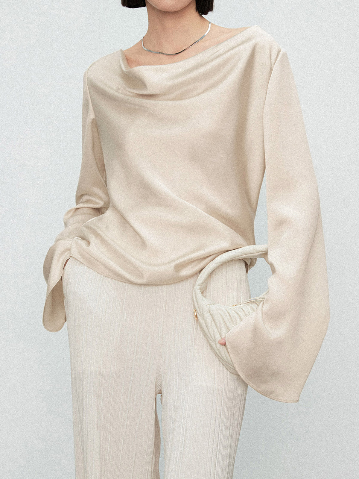 Elegant Cowl Neck Trendy Long Sleeve Blouse Blouses