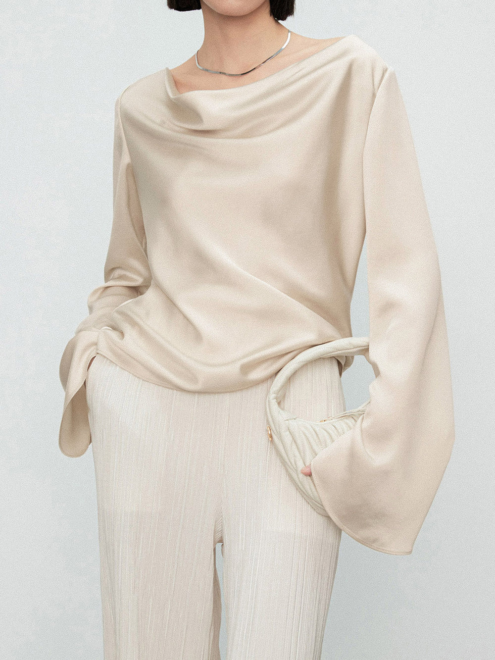 Elegant Cowl Neck Trendy Long Sleeve Blouse Blouses
