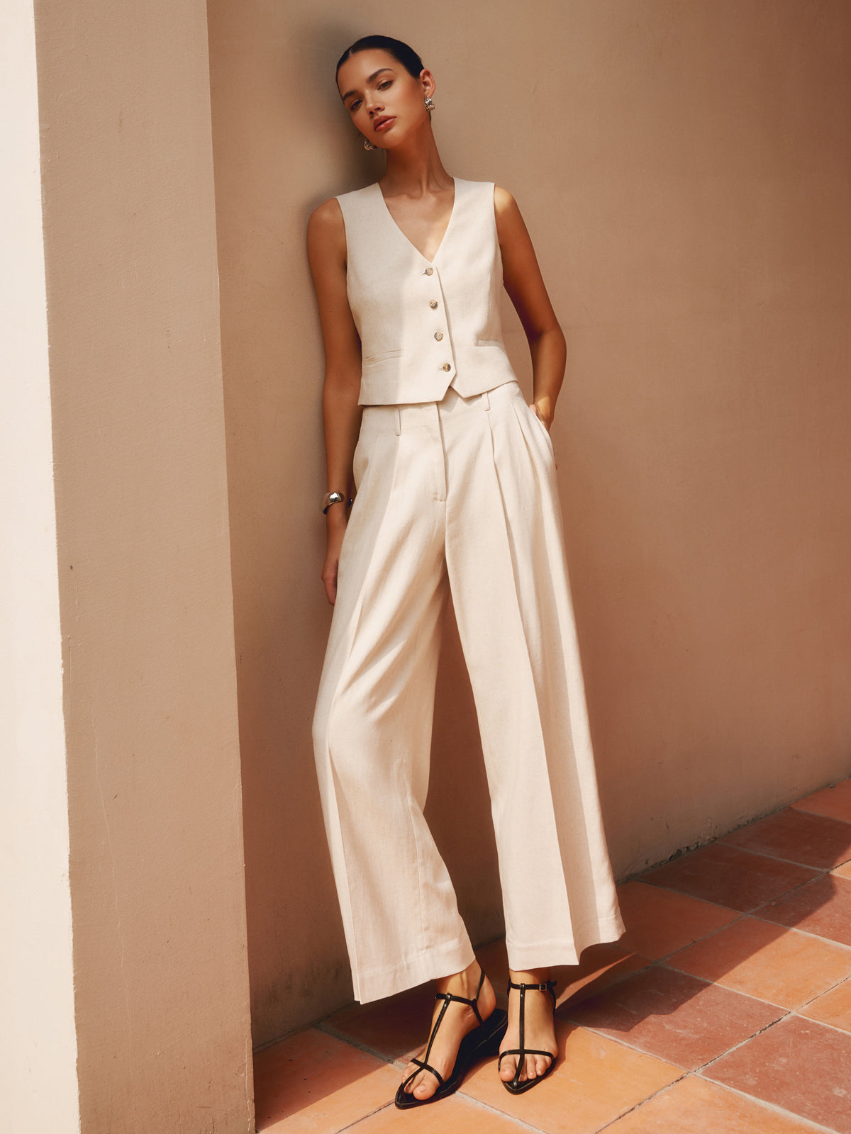 Solid Suit Graceful Straight Leg Pants Khaki / XS Pants Main image