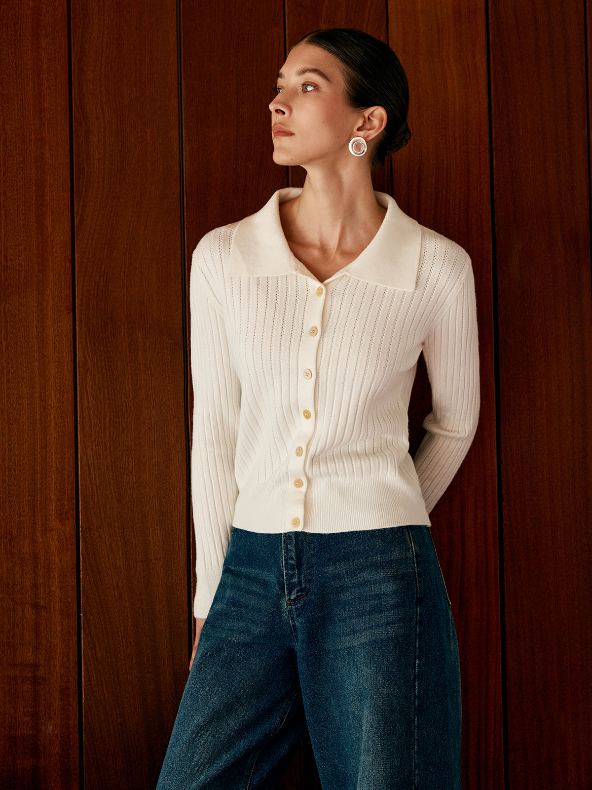 Wool-Blend Lapel Knit Cardigan Secondary image