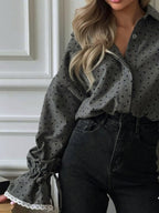 Women Heart Print Button Down Shirt Shirts