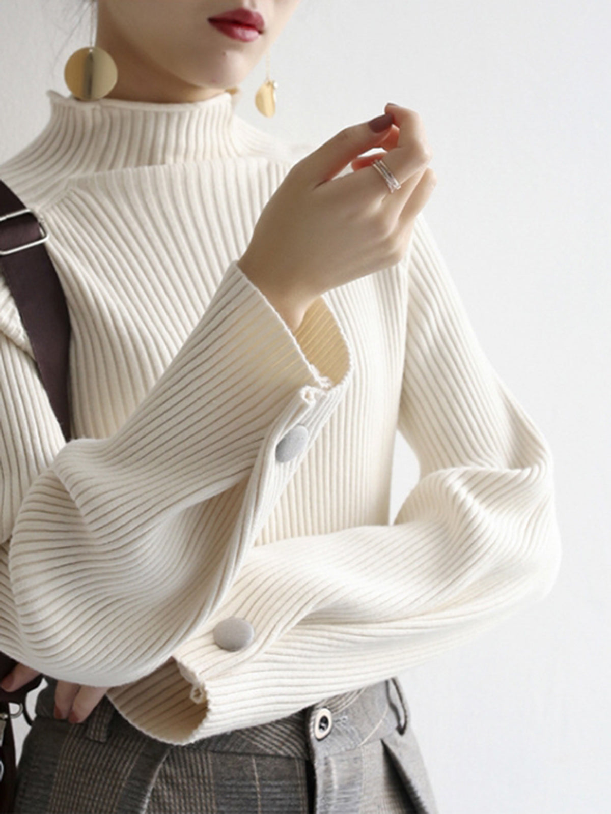 Minimalist Plain Ribbed Sweater Off White / XS Knit Tops Main image