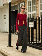 Contrast Piping Pinstripe Pants Pants