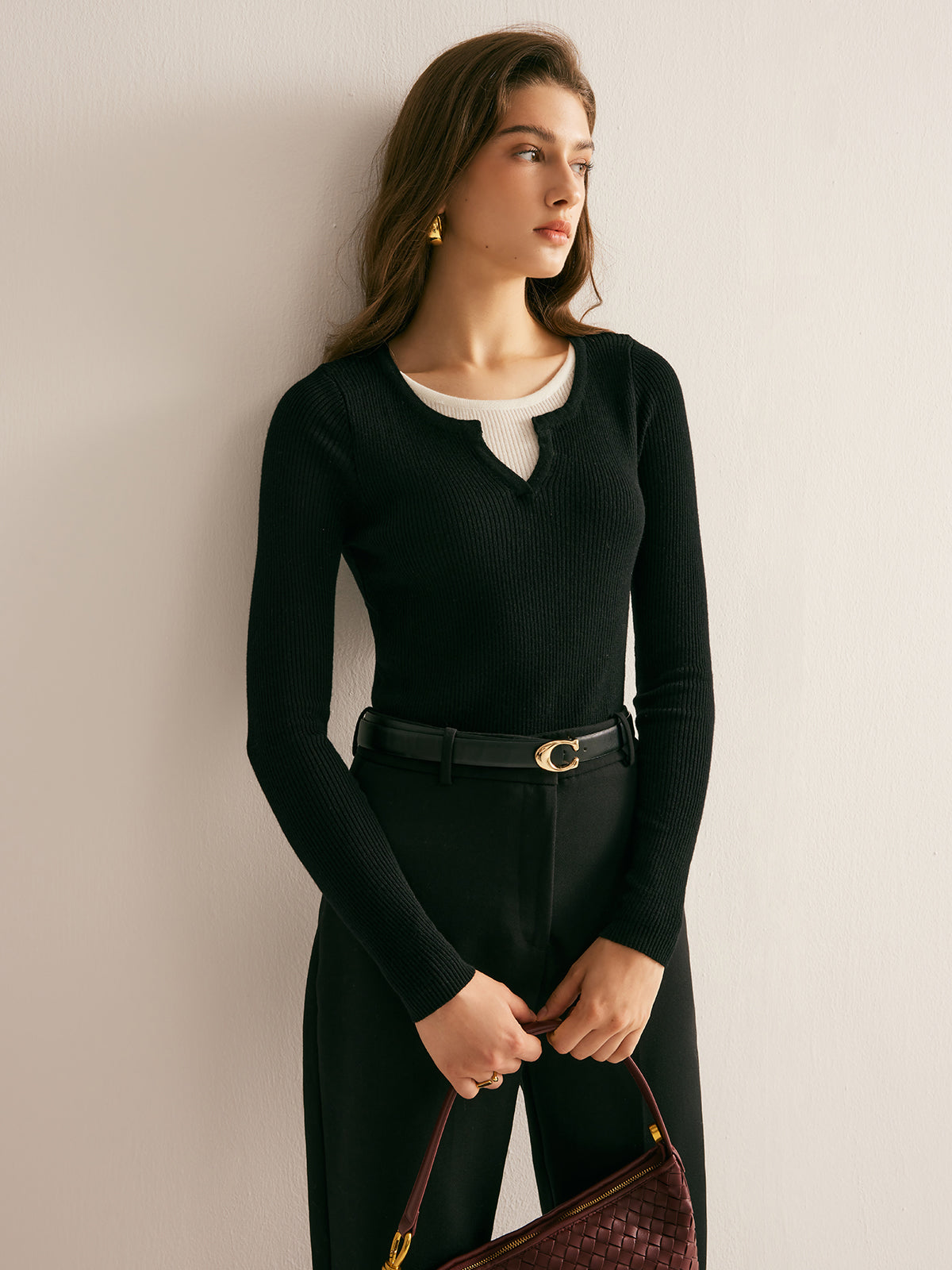 2 in 1 Slim Knit Top Black / S Knit Tops Main image