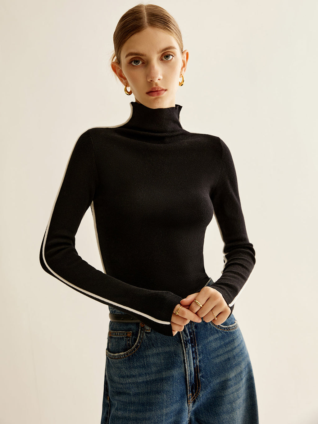 Wool Blend Mock Neck Knit Top Knit Tops