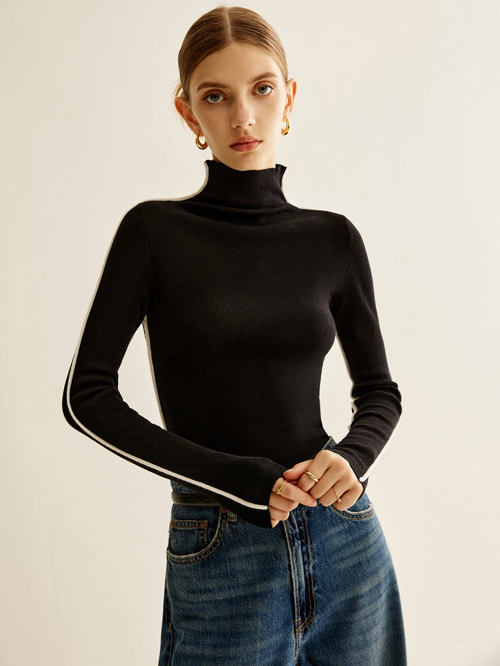 Wool Blend Mock Neck Knit Top Knit Tops