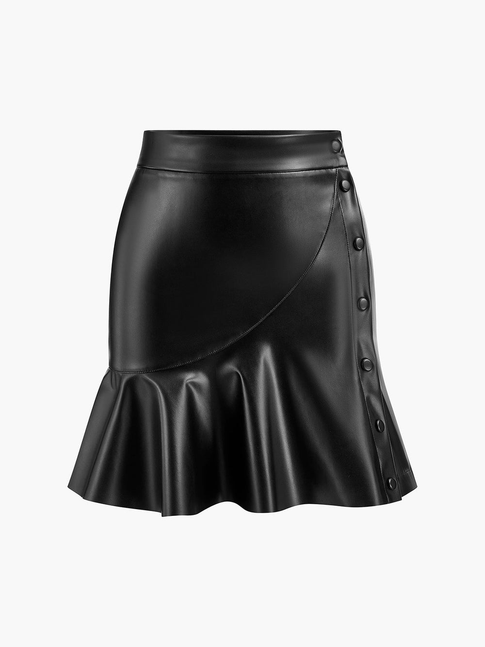 Ruffle Button Clasp PU Leather Skirt Skirts