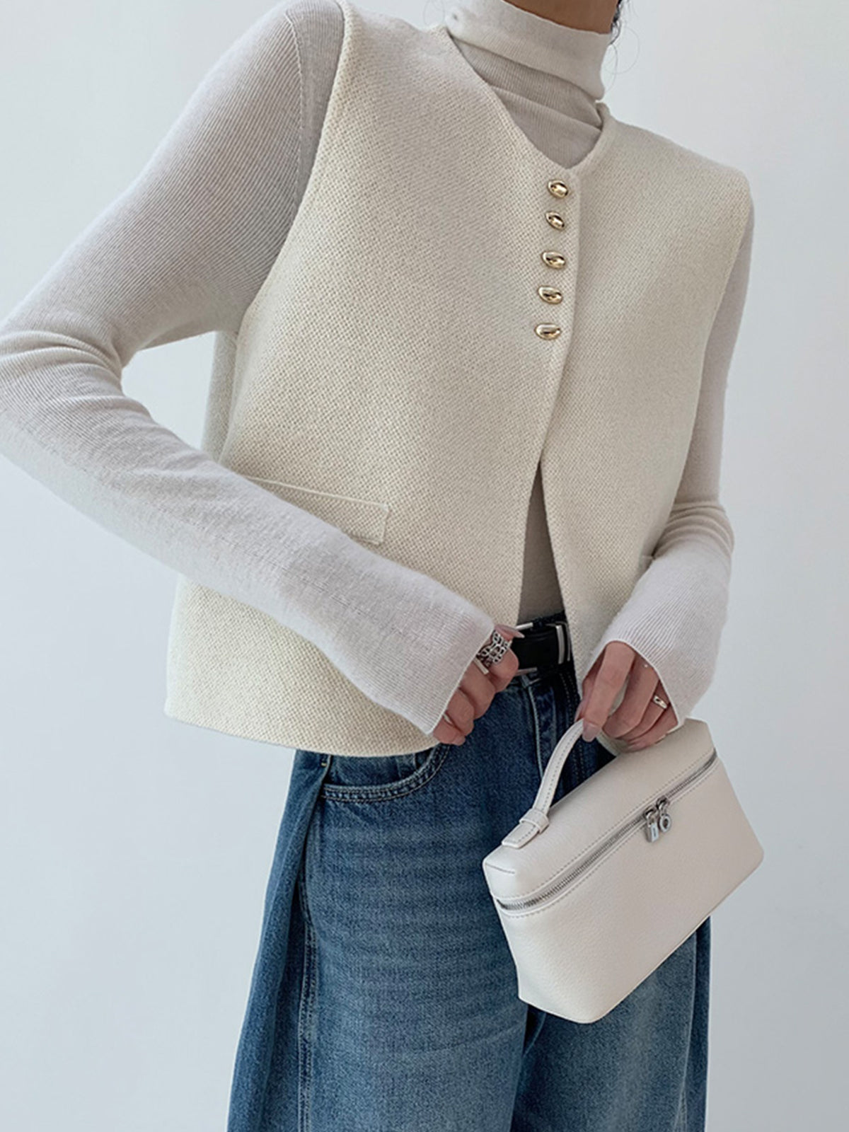 Elegant Split Sweater Vest Off White / XS Sweater Vests Main image