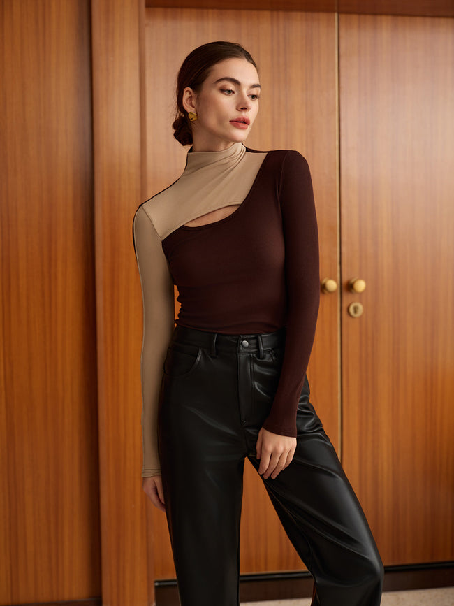Cutout Color Block Top Khaki / XS T Shirts Main image