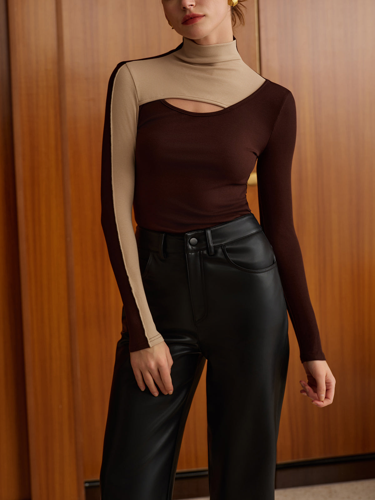 Cutout Color Block Top T Shirts