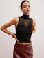 Crop Sheer Panel Sweater Vest Black / XS Sweater Vests