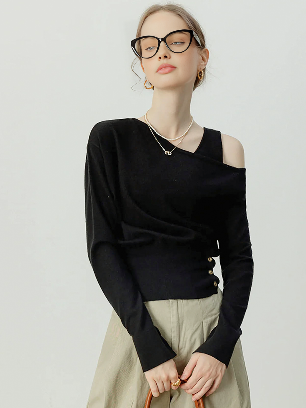 Asymmetrical Cold Shoulder Sweater Co ords Knit Tops