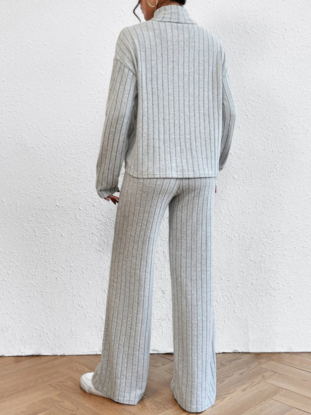 Mock Neck Ribbed Cozy Pants Set Pant Sets