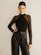 Sheer Long Sleeve Jersey Top T Shirts