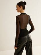 Sheer Long Sleeve Jersey Top T Shirts