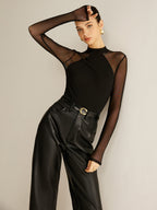 Sheer Long Sleeve Jersey Top T Shirts