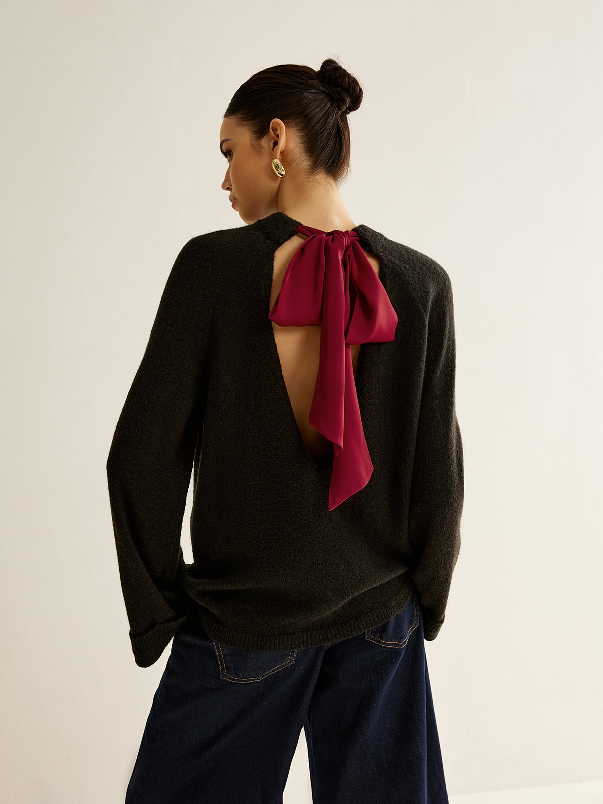 Oversized Open Back Tie Sweater Black / XS Sweaters Main image