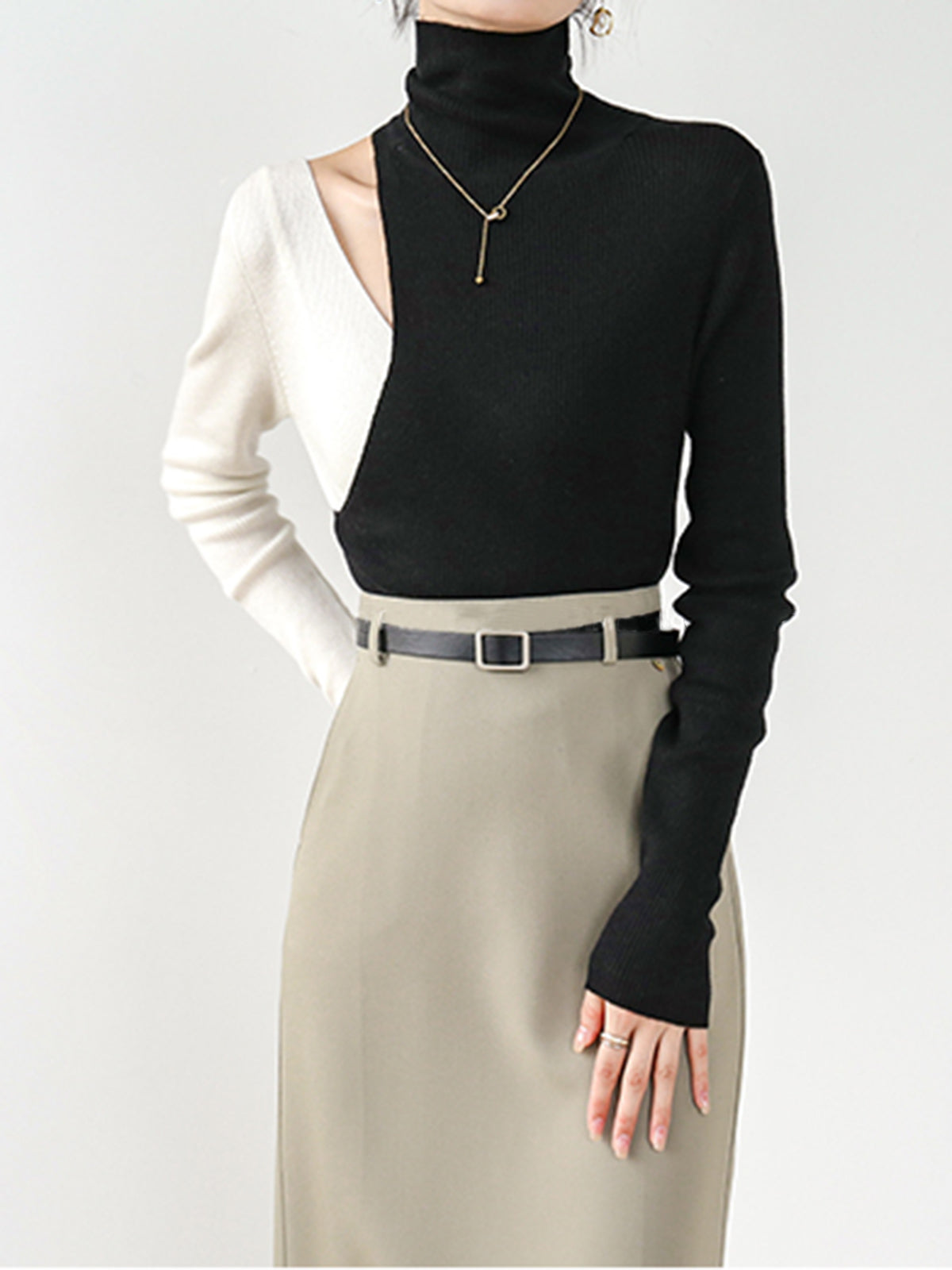 Color Block Cutout Knit Top Black / XS Knit Tops Main image