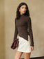 Asymmetrical Lettuce Trim Skinny Top Dark Brown / XS T Shirts