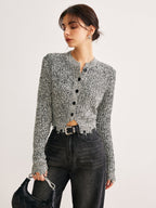 Raw Hem Button Slim Knit Top Knit Tops