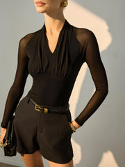 Sheer Sleeve Pleated T Shirt T Shirts