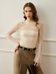 Cross Wrap Semi Sheer Top T Shirts