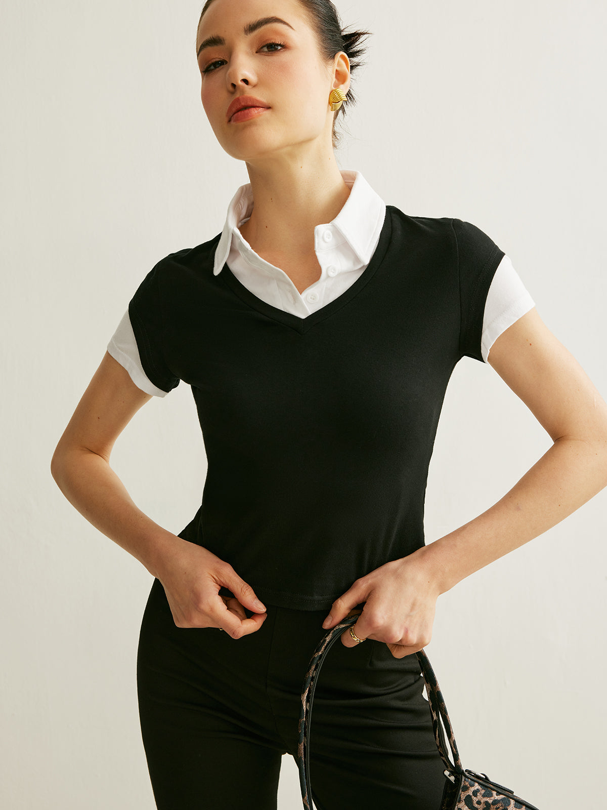 Polo Neck Color Block T Shirt T Shirts