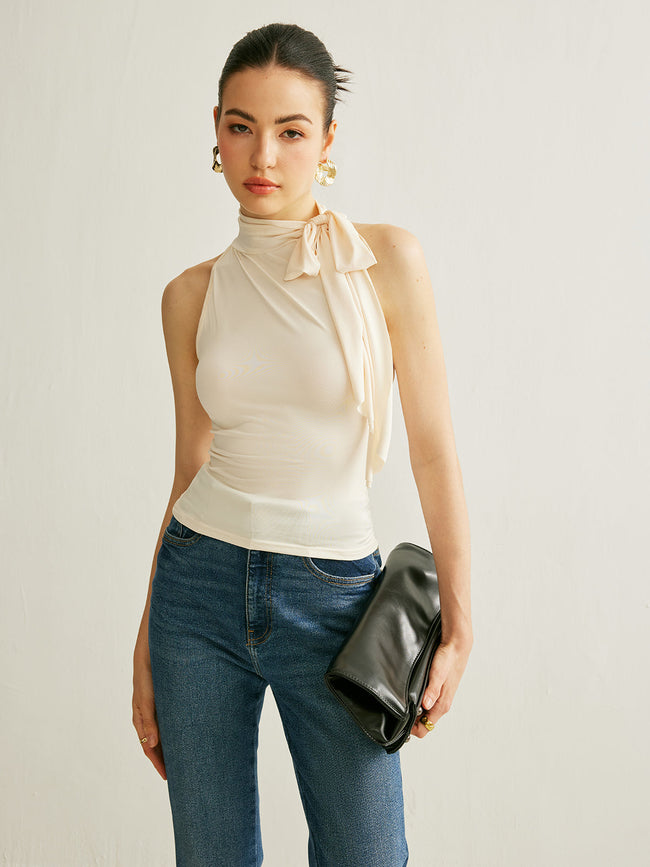 Tie Neck Halter Top Apricot / XS Tank Tops & Camis Main image