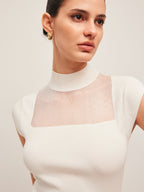 Mesh Panel Mock Neck Top Sweater Vests