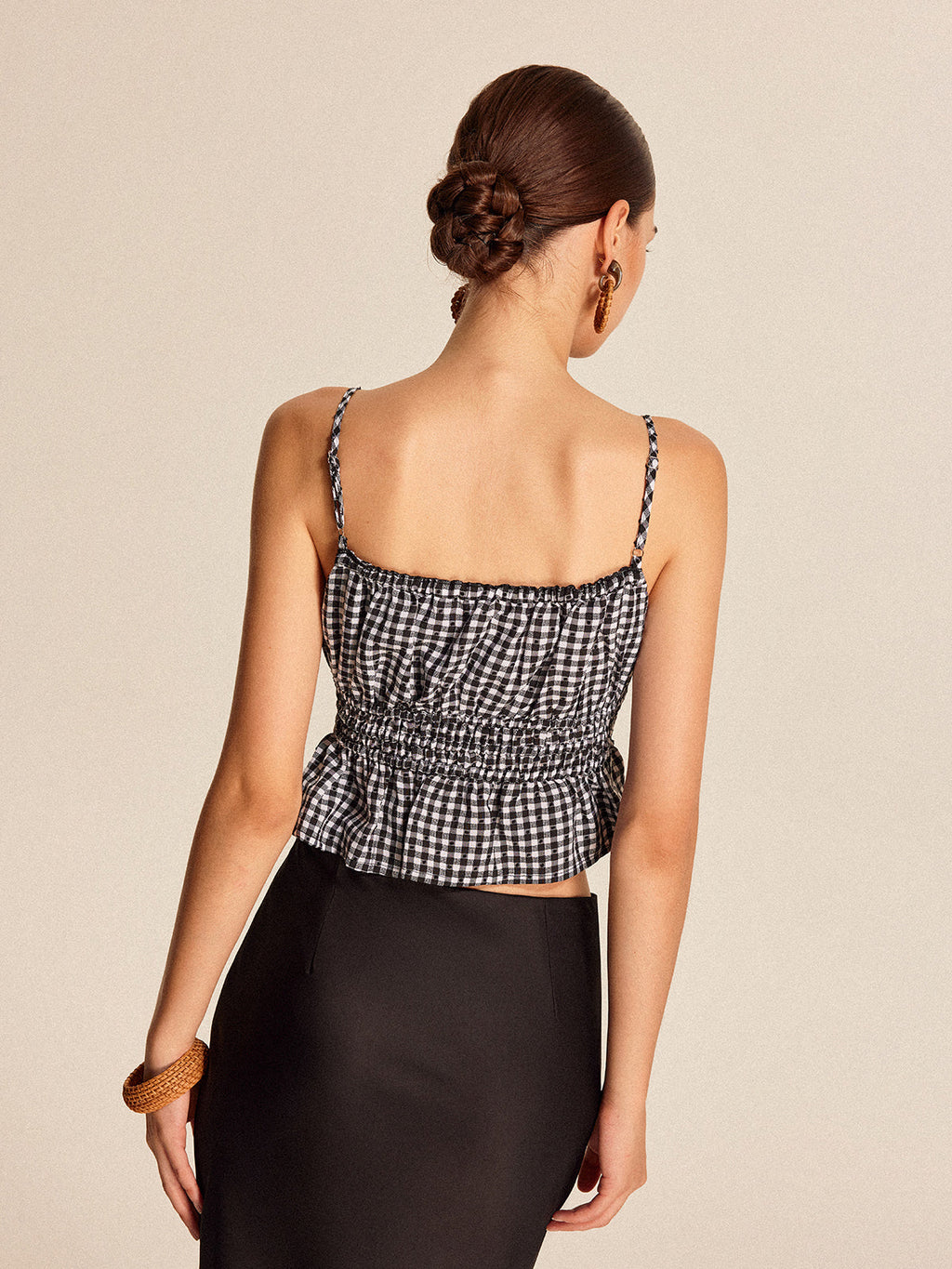 Smocked Peplum Gingham Cami Top Tank Tops & Camis