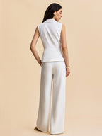 Pockets Buttoned Sleeveless Pants Set Pant Sets