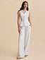 Pockets Buttoned Sleeveless Pants Set White / XS Pant Sets