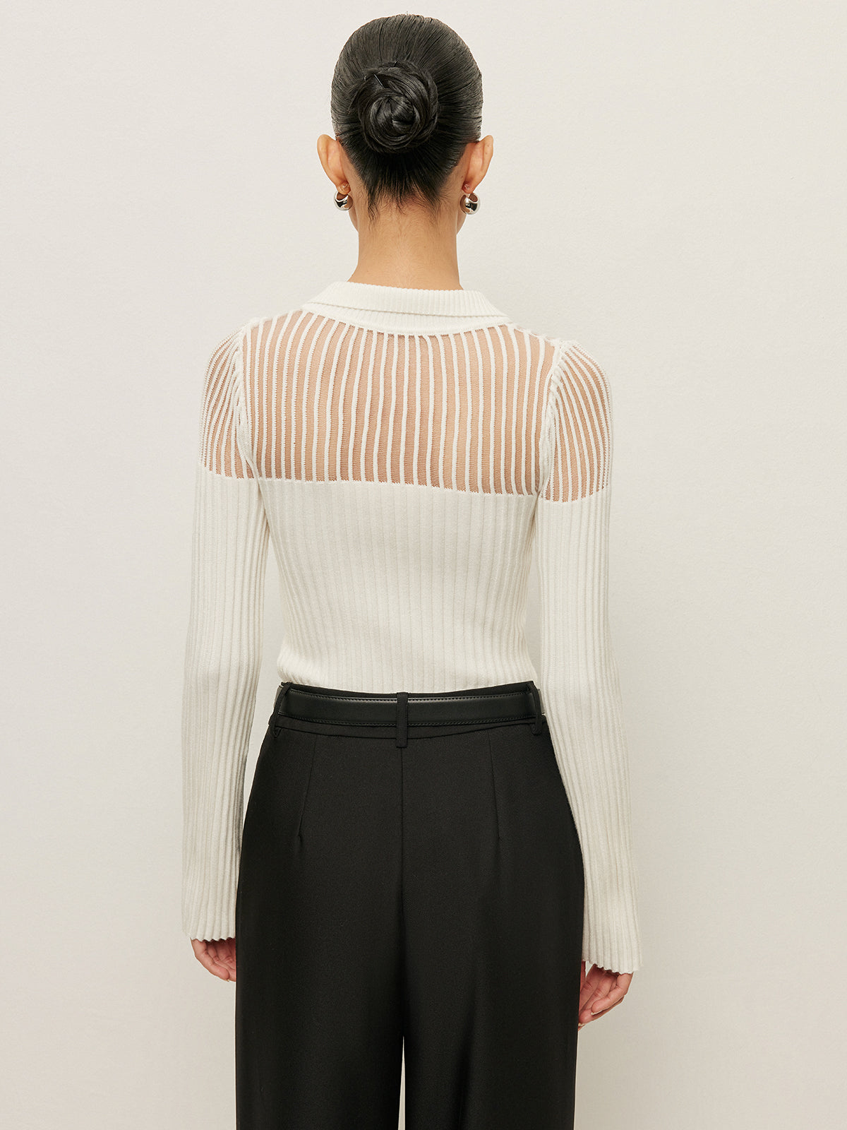 Ribbed Keyhole Collar Top Sweaters