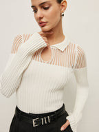 Ribbed Keyhole Collar Top Sweaters